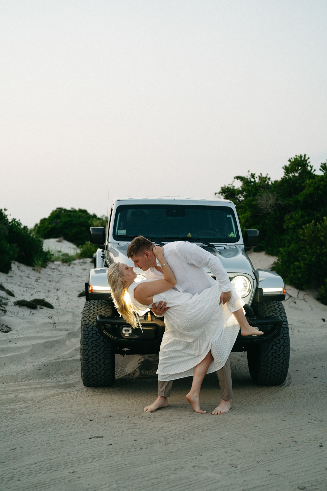 Jeep adventure engagement session at Sandy Neck Beach in Cape Cod